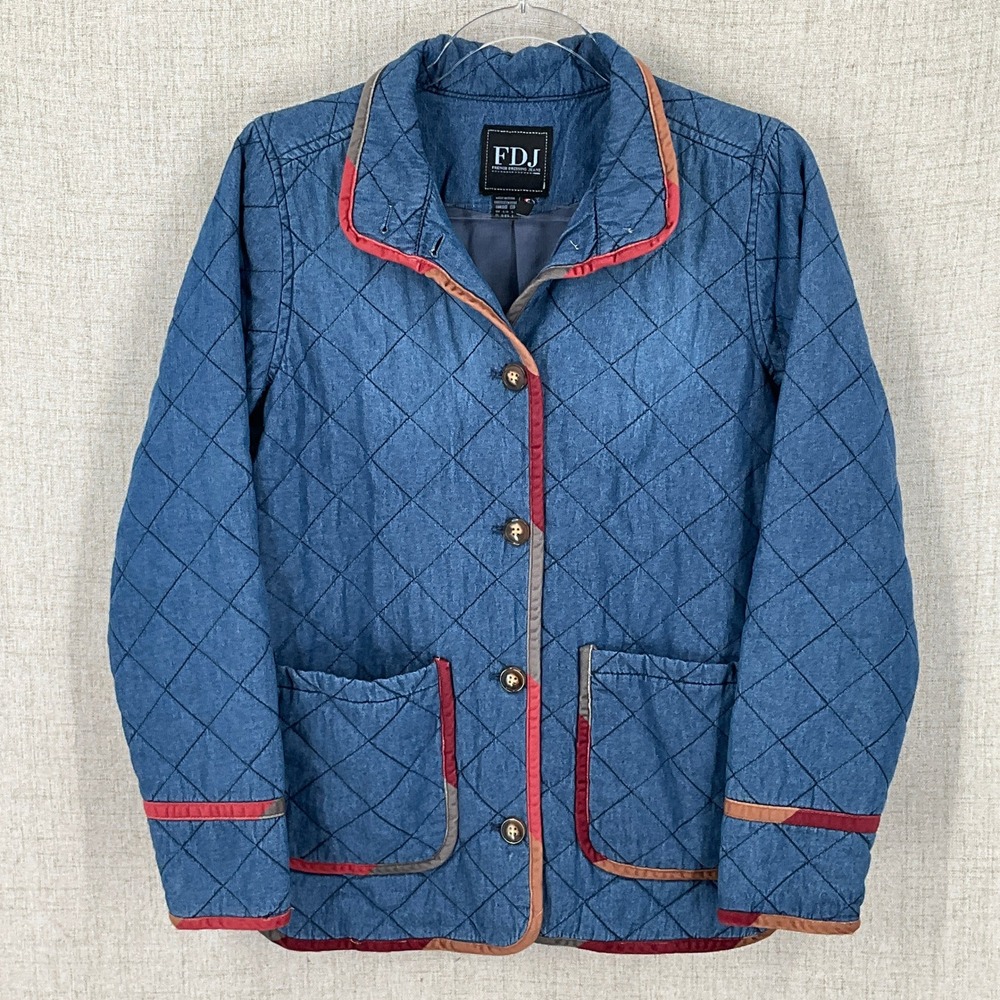 FDJ French Dressing Jeans Quilted Jacket Womens S Blue Cotton Denim Boho Barn